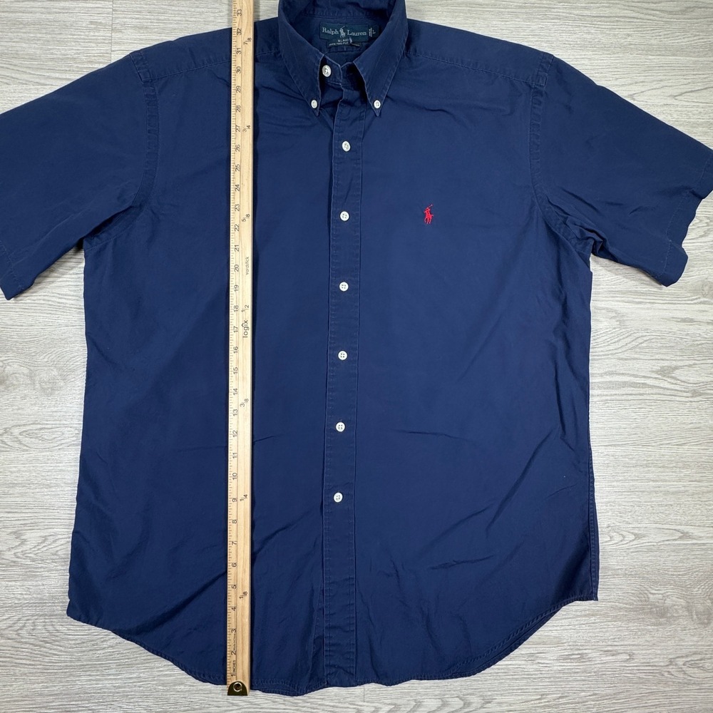 Ralph Lauren Navy Short Sleeve Button-Down with Red Polo Emblem - Picture 3 of 7